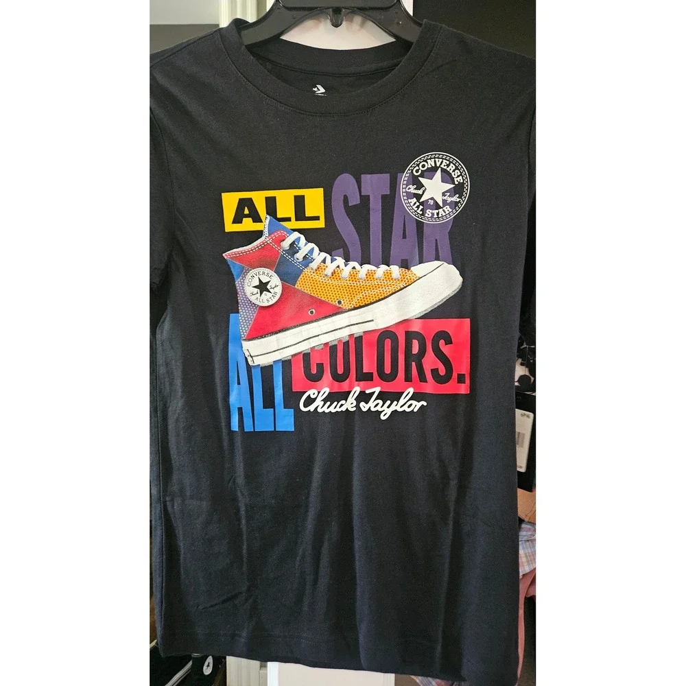 Skater Converse Boys retro All Star Chuck Taylor Graphic T-Shirt Black Size L